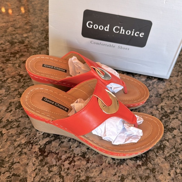 Good Choice Genelle wedge coral sandal NIB 7 - Picture 3 of 9